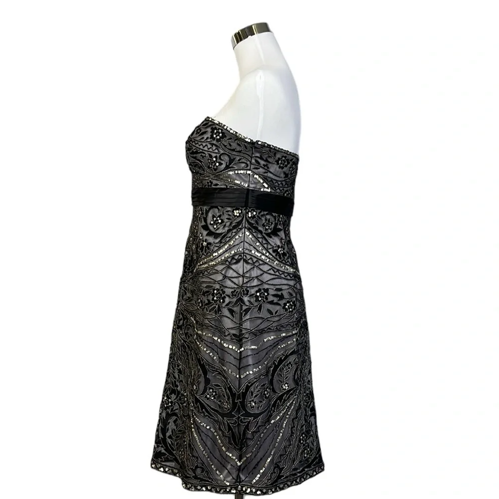 Sue Wong strapless BLACK/ PLATINUM Embroidered beaded Cocktail evening prom - Picture 2 of 12